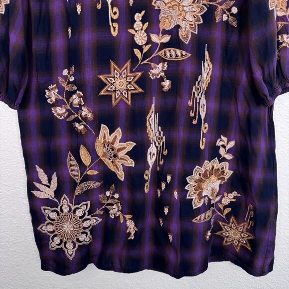 Johnny Was Dress Women Small Embroidered Floral Plaid Shift Southwest Boho NEW - Picture 3 of 13